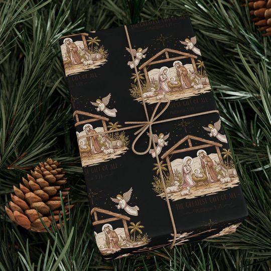 Discover Nativity Wrapping Paper: Elegant Christmas Manger Scene Gift Wrap