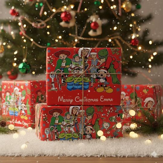 Discover Custom Toy Story Christmas Wrapping Paper, Disney Gift Wrap, Woody Buzz Jessie Xmas Paper, Red Holiday Wrapping Sheet, Christmas Gift Wrap
