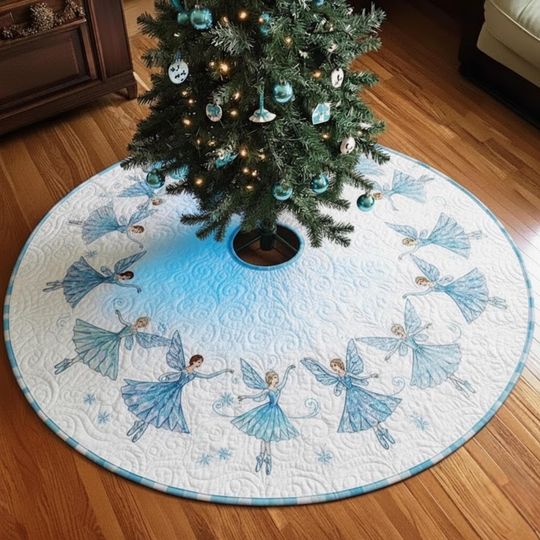 Discover Blue Fairy Christmas Tree Skirt, Winter Fairy Circle Skirt, Snowflake Ballet Holiday Decor, Quilted Xmas Tree Mat  Christmas Tree Skirt