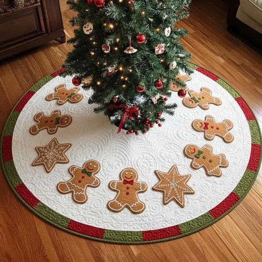 Gingerbread Star Christmas Tree Skirt, Holiday Cookie Decor, Festive Xmas Tree Skirt, Cozy Family Christmas Gift  Christmas Tree Skirt