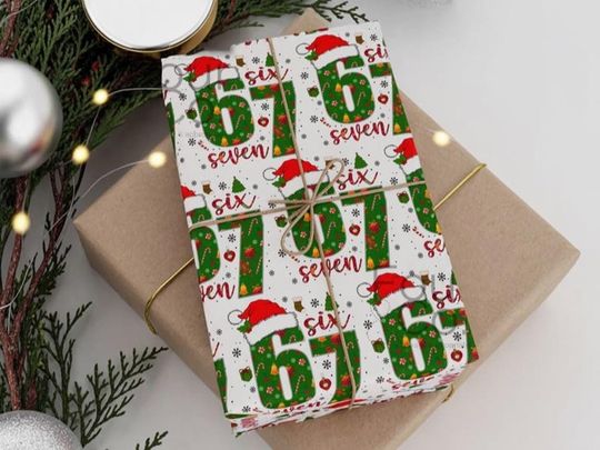 Discover Six Seven Christmas Wrapping Paper,  67 Meme Christmas Gift Wrap, Kids Funny Wrapping Paper, Unique Gift Wrap, Holiday Gift, Gift for Kids