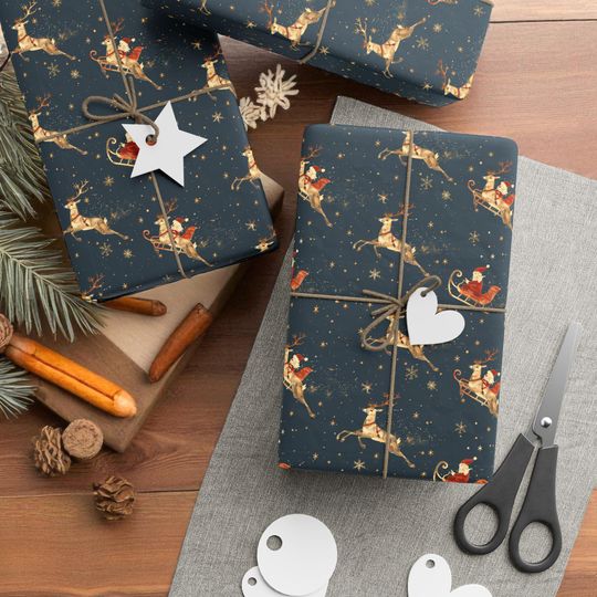 Discover Santa Sleigh Wrapping Paper | Reindeer Christmas Gift Wrap | Festive Holiday Design