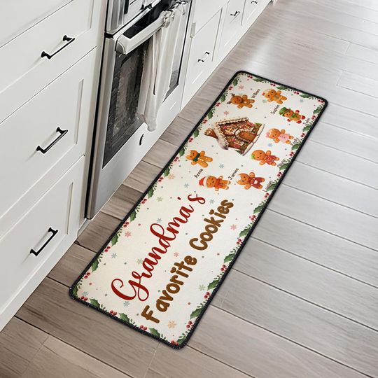 Grandma's Favorite Cookies - Personalized Runner Rug, Grandkids Names, Grandma Gift, Christmas Gifts, Merry Christmas Rug, Kitchen Rug