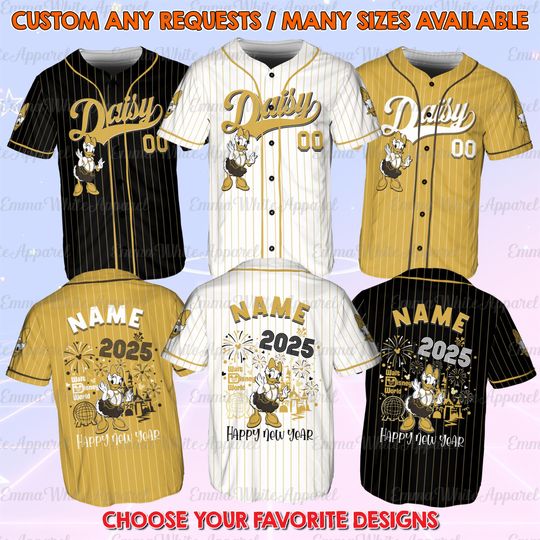Discover Disney Daisy Fireworks Baseball Jersey, Mickey And Friends Character Jersey, Happy New Year 2025 Shirt, Disney Family Trip 2025 Shirt