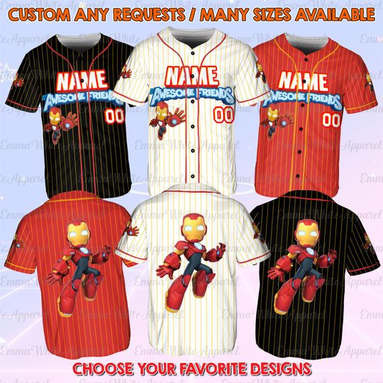 Marvel Iron Man Baseball Jersey with Hulk and Ironheart