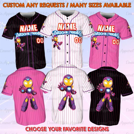 Marvel Iron Man Iron Heart Baseball Jersey with Friends, Custom Name Marvel Iron Heart Jersey