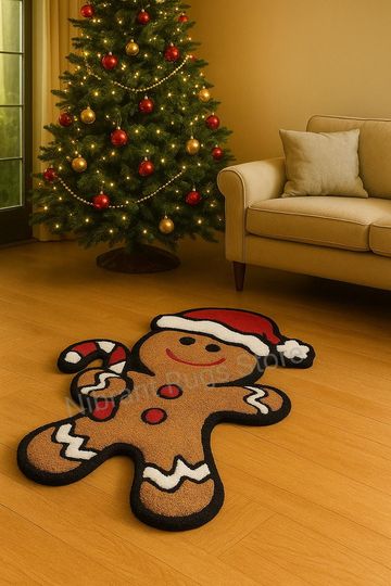 Discover Wool Christmas Rug with Gingerbread Man Design