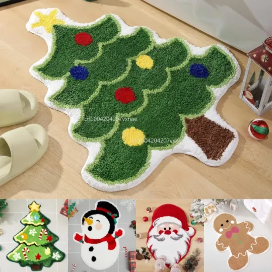 Discover Christmas Shaped Doormat Floor Mat Snowman Gingerbread Man Non-Slip Rug for Indoor Bedroom Kitchen Front Door