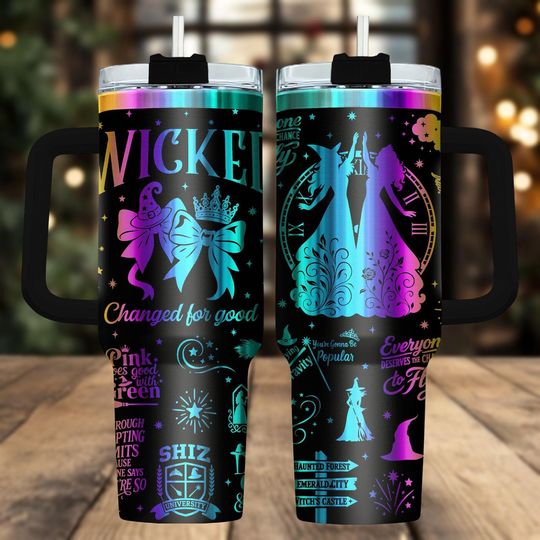 Discover Wicked Musical 40oz Tumbler, Engraved Stainless Tumbler With Handle, Theater Coffee Cup Gift For Her, Magic Drinkware For Travel, Holid