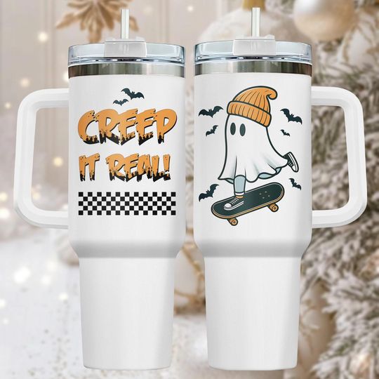 Discover Halloween 40oz Tumbler, Stainless Tumbler With Handle, Spooky Coffee Cup Gift For Her, Holiday Drinkware For Travel, Christmas Gift