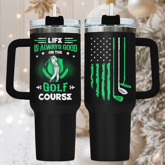 Discover Golf Lover 40oz Tumbler, Engraved Stainless Tumbler With Handle, Sports Drinkware Gift For Him, Christmas Travel Mug, Holiday Gift