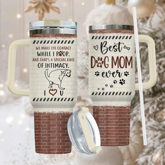 Discover Dog Lover 40oz Tumbler, Stainless Tumbler With Handle, Pet Mom Coffee Cup Gift For Her, Puppy Drinkware For Holidays, Christmas Gift