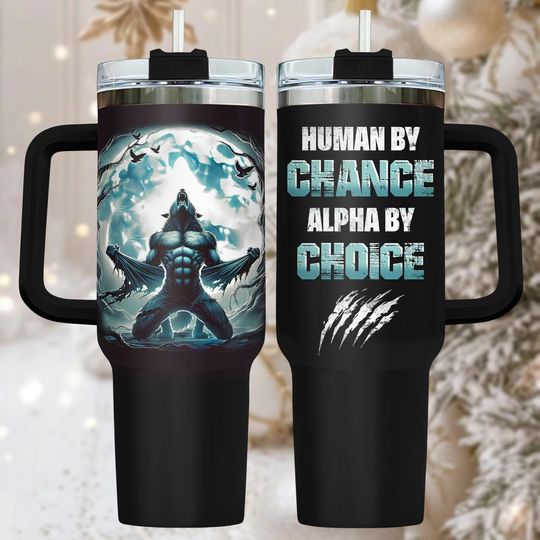 Discover Werewolf 40oz Tumbler, Engraved Stainless Tumbler With Handle, Inspirational Coffee Cup Gift For Him, Halloween Drinkware For Traveling