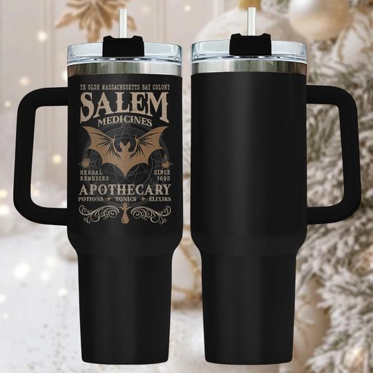 Discover Salem 40oz Tumbler, Engraved Stainless Tumbler With Handle, Witchy Coffee Cup Gift For Her, Gothic Drinkware For Travel, Christmas Gift
