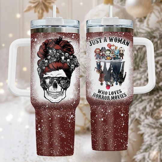 Discover Skull 40oz Tumbler, Engraved Stainless Tumbler With Handle, Punk Coffee Cup Gift For Her, Gothic Drinkware For Travel, Holiday Gift