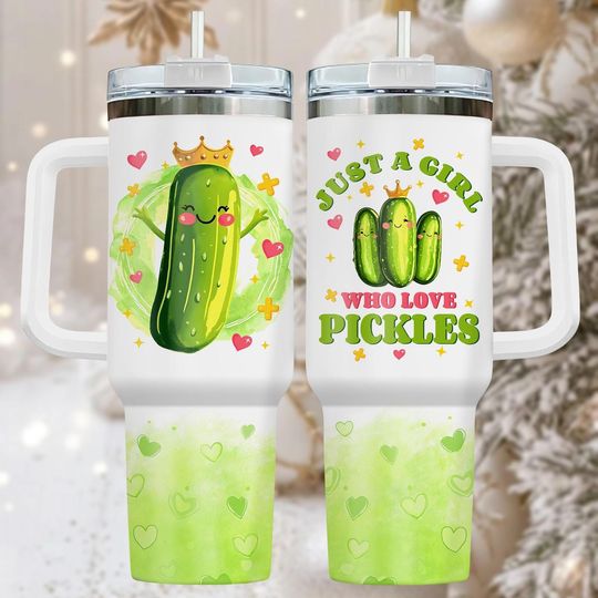 Discover Pickle Lovers 40oz Tumbler, Stainless Tumbler With Handle, Funny Coffee Cup Gift For Her, Quirky Drinkware For Travel, Novelty Christmas