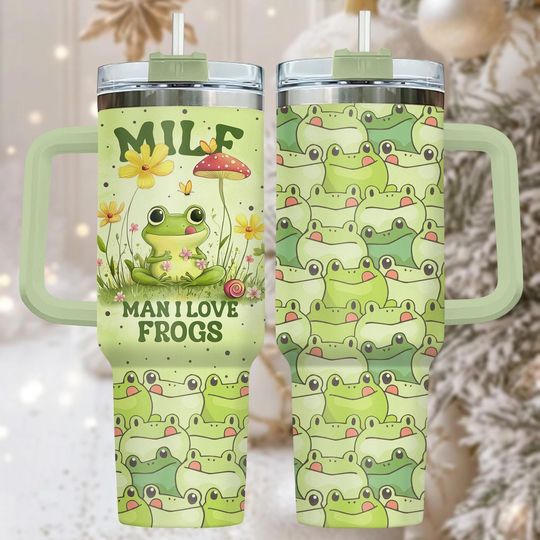 Discover Frog Theme 40oz Tumbler, Stainless Tumbler With Handle, Fun Coffee Cup Gift For Her, Unique Drinkware For Travel, Holiday Surprise
