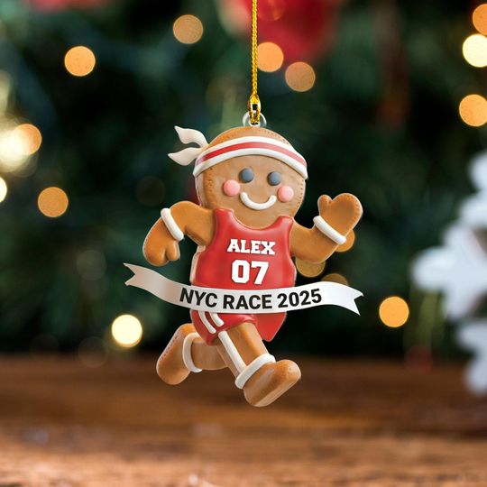 Discover Personalized Track Runner Gingerbread Christmas Ornament, Custom Name Marathon Keepsake, Runner 2D Flat Decor 2025