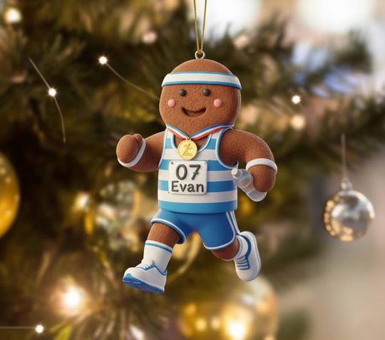 Discover Custom Name Track Runner Gingerbread Ornament: Brunette Girl, Marathon Keepsake, Personalized Runner Ornament 2025