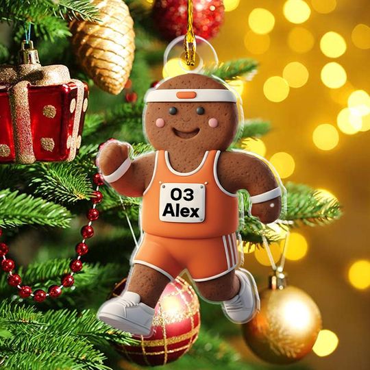 Discover Personalized Gingerbread Track Runner Ornament, Brunette Girl Marathon Keepsake, Custom Runner Christmas Ornament 2025