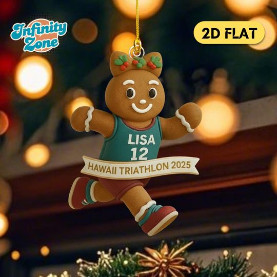 Discover Personalized Gingerbread Runner Christmas Ornament, 2D Flat, Running Gift, Marathon Jogger Ornament 2025, Fitness Holiday Decor