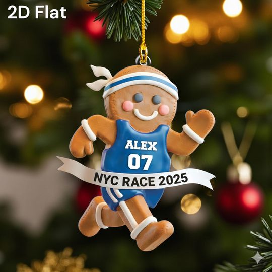 Discover Personalized Track Runner Gingerbread Christmas Ornament, Custom Name Marathon Keepsake, Race 2D Flat Ornament 2025