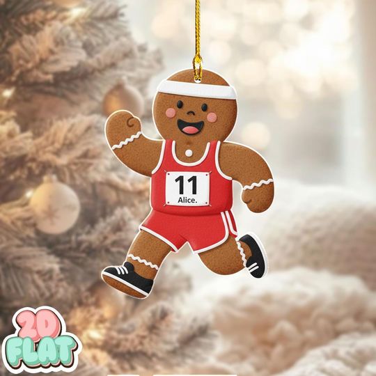 Discover Personalized runner gingerbread 2D FLAT ornament, custom athlete Christmas decor, sports gift for runner, cute running holiday ornament