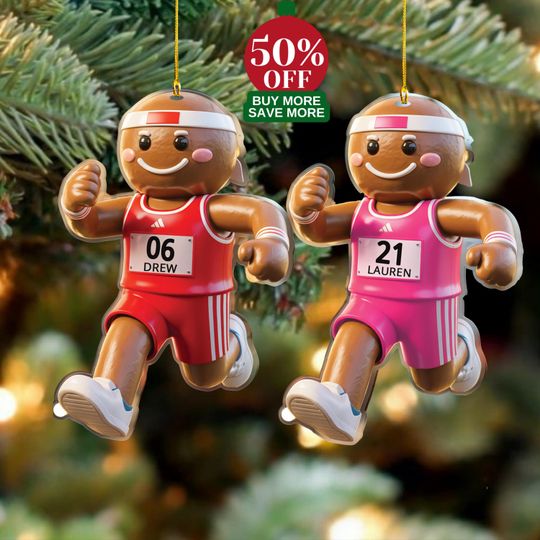 Discover Custom Name Track Runner Gingerbread Ornament: Brunette Girl, Marathon Keepsake