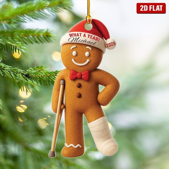 Discover Personalized Injury Gingerbread Man Christmas Ornament Custom Name Cookie Ornament Gift Funny Gingerbread Broken Leg Ornament What A Year