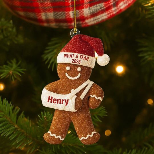 Discover Injury Christmas 3D Glitter Custom Name Ornament, Funny Gingerbread Xmas Ornament, Broken Arm Holiday Decor, What a Year 2025 Ornament Gift