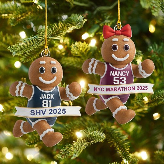 Discover Personalized Acrylic Running Gingerbread Ornament, Custom Marathon Runner Christmas Ornament, Race Medal Keepsake Gift for Athlete or Coach