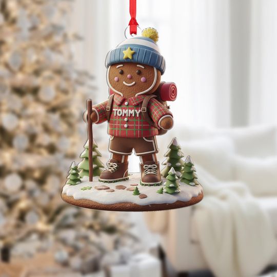 Discover Personalized Gingerbread Man Ornament: Custom Name Hiker, Acrylic Christmas Keepsake