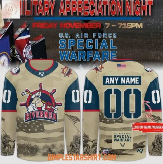 Discover Personalized Peoria Rivermen Military Appreciation Night 2025 Hockey Jersey