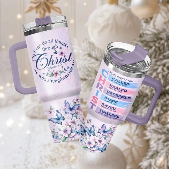 Discover Christian Butterfly 40oz Tumbler With Handle, Inspirational Drinkware Gift For Her, Holiday Blessings, Christmas Gift