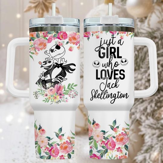 Discover Nightmare Before Christmas 40oz Tumbler, Floral Stainless Tumbler With Handle, Holiday Drinkware Gift For Her, Christmas Cup