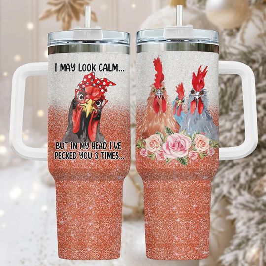 Discover Funny Chicken 40oz Tumbler With Handle, Farmhouse Coffee Cup Gift For Her, Animal Drinkware For Home, Holiday