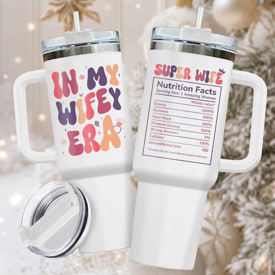 Discover Wifey Era 40oz Tumbler With Handle, Fun Coffee Cup Gift For Her, Anniversary Drinkware For Travel, Perfect Gift