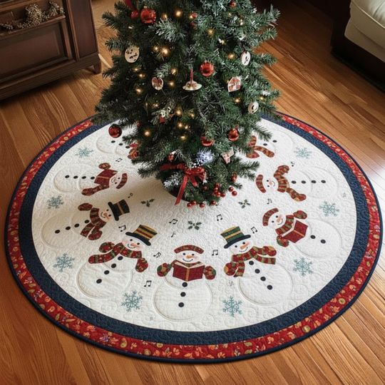 Discover Singing Snowman Christmas Tree Skirt, Musical Holiday Decor, Snowman Choir Xmas Skirt, Family Christmas Decoration Gift Tree Skirt