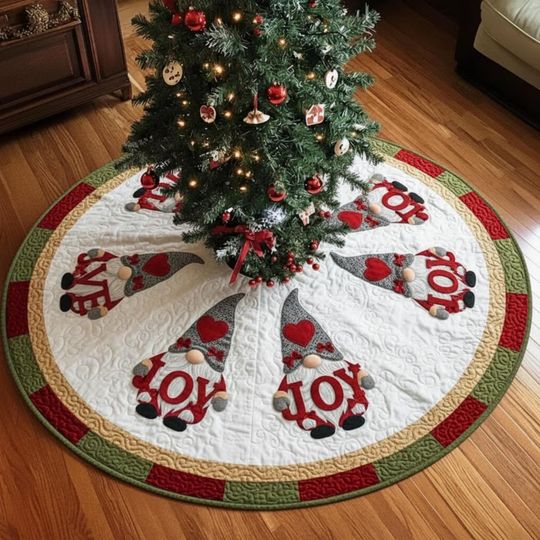 Discover Joy Gnome Christmas Tree Skirt, Red White Holiday Decor, Cute Xmas Tree Skirt, Family Christmas Decoration, Gift Idea Christmas Tree Skirt