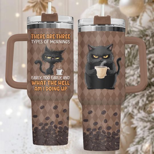 Discover Funny Cat 40oz Tumbler, Funny Stainless Tumbler With Handle, Morning Coffee Cup Gift For Her, Holiday Drinkware For Laughs, Christmas G