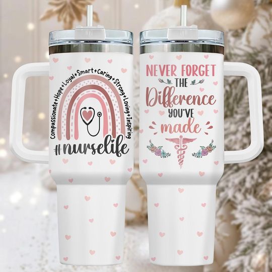 Discover Nurse Life 40oz Tumbler, Stainless Tumbler With Handle, Appreciation Coffee Cup Gift For Her, Holiday Drinkware, Christmas Gift Idea