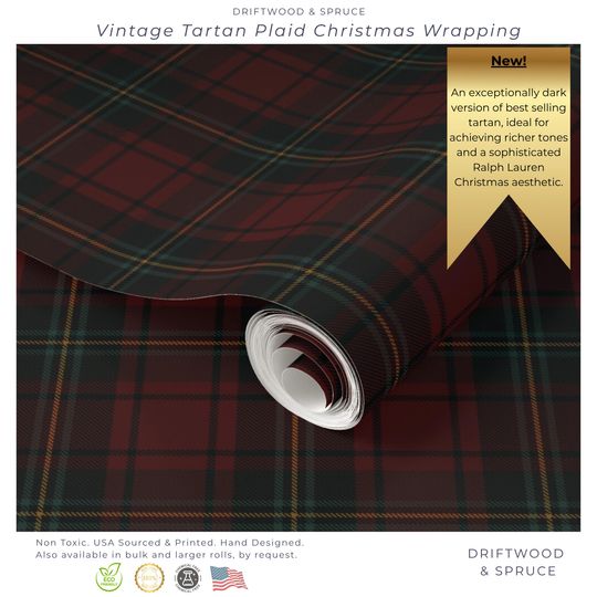 Discover Ralph Lauren Inspired Christmas, Tartan Vintage Classic Christmas Wrapping paper, Plaid Holiday GIft Wrap, Holiday Home