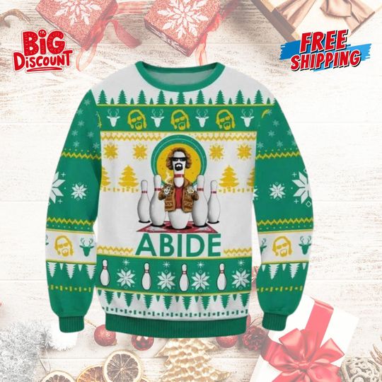 The Big Lebowski Hippie Ugly Christmas Sweater, The Dude Abides Funny Pullover Christmas Sweatshirt, Gift for Family 2025