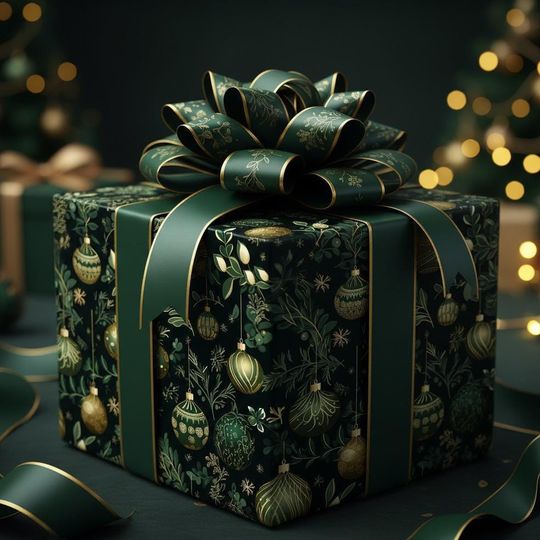 Discover Christmas Wrapping Paper Forest Green Gift Wrap Roll Holiday Ornament Green Gold Pattern Elegant Gift Wrap Intricate Sage Wrap Luxury Paper