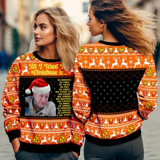 Discover Burgers 55 Fries Ugly Christmas Sweater, Funny Food Christmas Sweatshirt, Burger Fries Taco Holiday Party Outfit, Matching Family Xmas