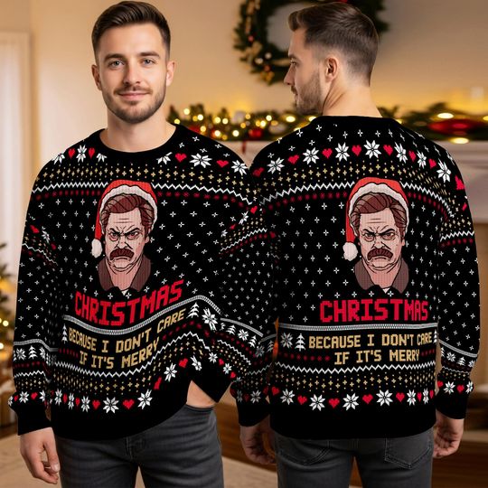 Discover Ron Swanson Christmas Ugly Sweater, Parks and Rec Meme Holiday Sweatshirt, Funny TV Show 3D Print Christmas Gift for Family 2025