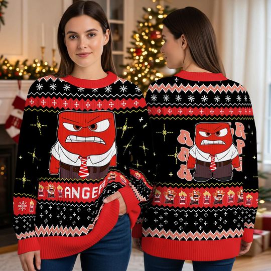Discover Inside Out Anger Ugly Christmas Sweater, Pixar Character Funny Holiday Sweater, Disneyland Movie Style Christmas Gift for Family 2025