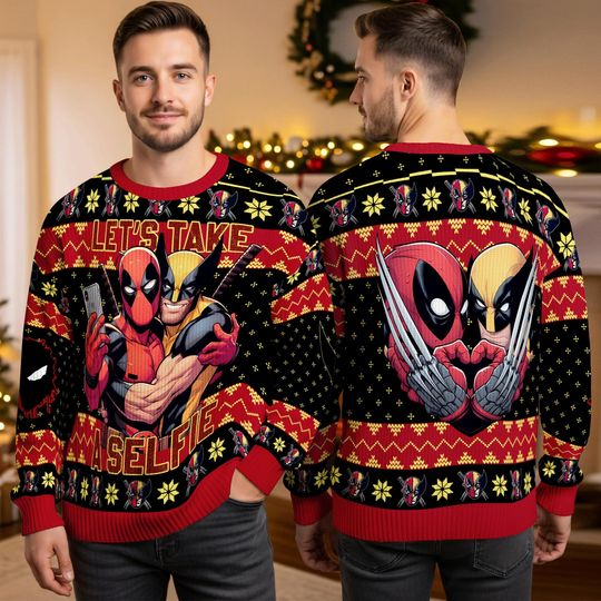 Discover Deadpool Wolverine Ugly Christmas Sweater, Funny 3D Print MCU Superhero Holiday Sweater, Christmas Gift for Family 2025