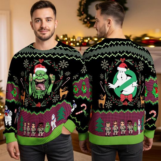 Ghostbusters Ugly Christmas Sweater, Funny 3D Print Retro Movie Holiday Sweater, Bustin Style Christmas Gift for Family 2025