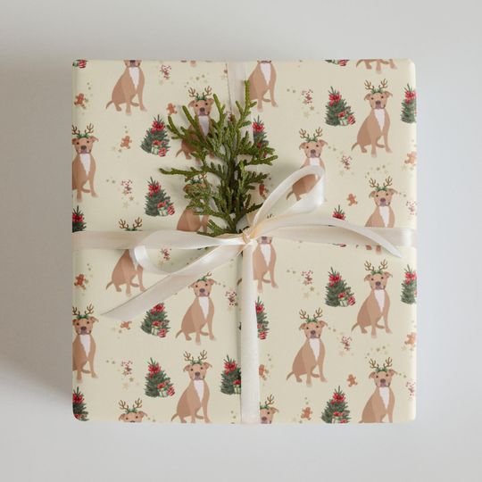 Discover Smiling Pitbull Christmas Wrapping Paper: Set of 3 Sheets